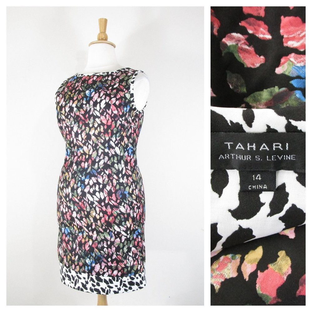 Tahari Plus Size Womens Multi-color Floral Leaf Sheath Dress Size 14 Formal